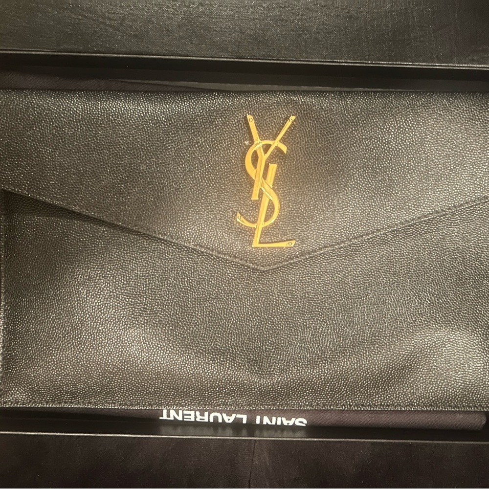 Saint Laurent Black Clutch with Gold Logo - Picture 2 of 5